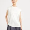 Brunello Cucinelli T-Shirt aus Stretch-Seidensatin mit Monili | Damen T-shirts & Tops