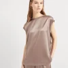 Brunello Cucinelli T-Shirt aus Stretch-Seidensatin mit Monili | Damen T-shirts & Tops