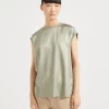 Brunello Cucinelli T-Shirt aus Stretch-Seidensatin mit Monili | Damen T-shirts & Tops