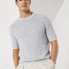 Brunello Cucinelli T-Shirt in flachem Rippenstrick aus Leinen und Baumwolle | Herren Strickwaren