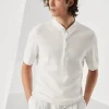 Brunello Cucinelli T-Shirt mit Serafino-Kragen aus Rippenjersey in Leinen und Baumwolle | Herren T-shirts & Poloshirts