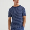 Brunello Cucinelli T-Shirt mit U-Boot-Ausschnitt aus gestreiftem Leinenjersey mit Stretch | Herren T-shirts & Poloshirts