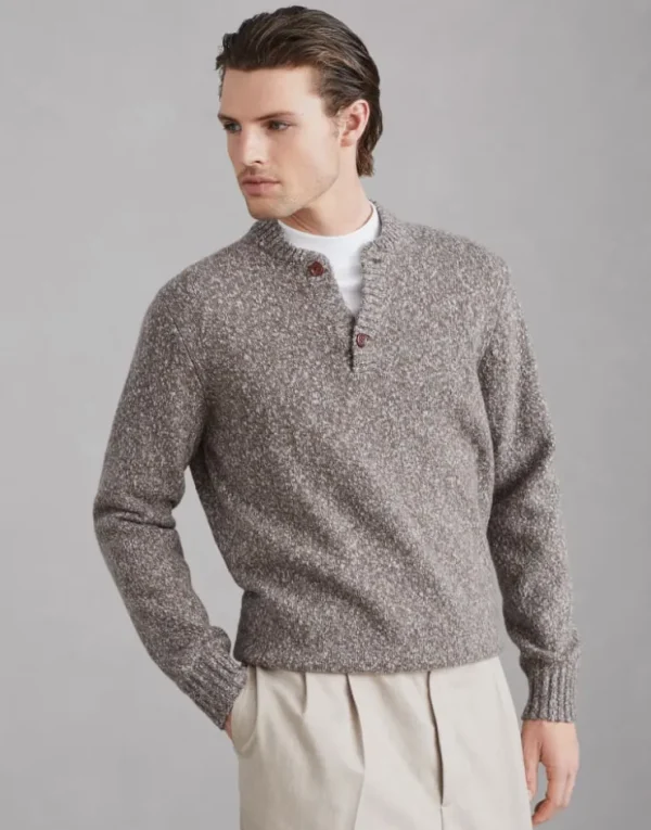 Brunello Cucinelli Tweedpullover aus Soft-Schurwolle und Kaschmir mit Serafinokragen | Herren Strickwaren