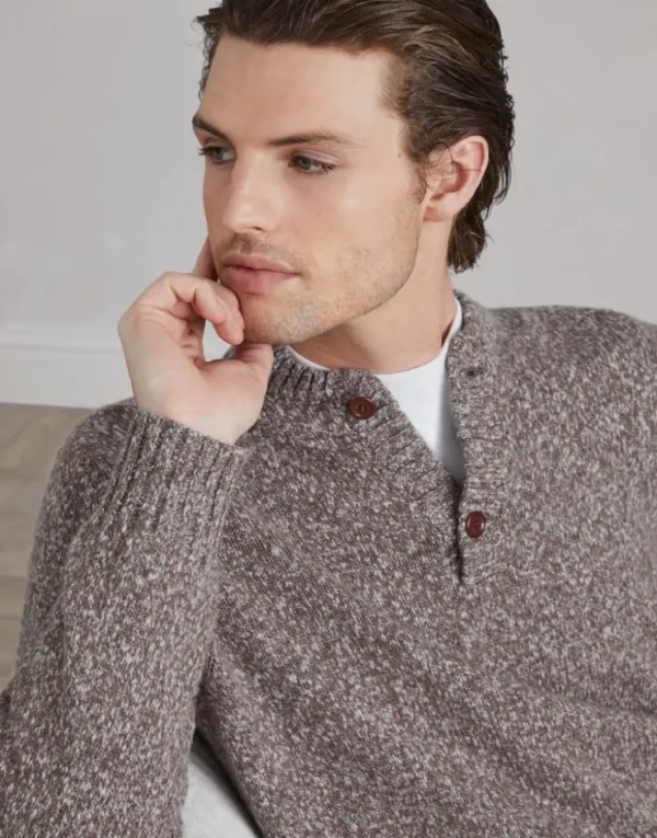 Brunello Cucinelli Tweedpullover aus Soft-Schurwolle und Kaschmir mit Serafinokragen | Herren Strickwaren