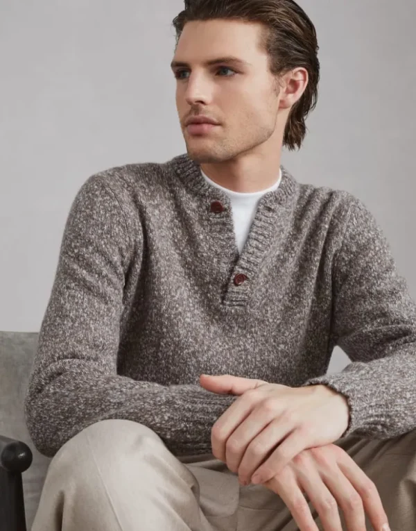 Brunello Cucinelli Tweedpullover aus Soft-Schurwolle und Kaschmir mit Serafinokragen | Herren Strickwaren