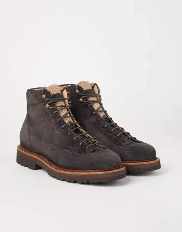 Brunello Cucinelli Urban Outdoor-Boots aus Veloursleder mit Besatz aus Cordsamt | Herren Boots