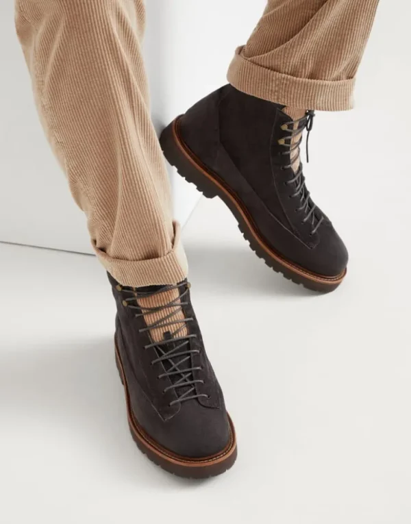 Brunello Cucinelli Urban Outdoor-Boots aus Veloursleder mit Besatz aus Cordsamt | Herren Boots