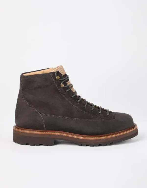 Brunello Cucinelli Urban Outdoor-Boots aus Veloursleder mit Besatz aus Cordsamt | Herren Boots