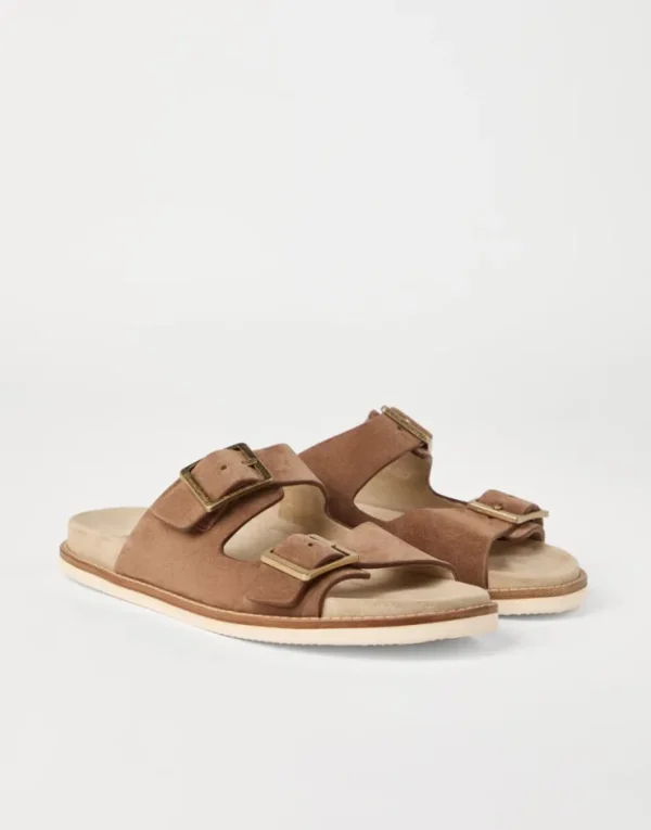 Brunello Cucinelli Urban-Pantoletten aus gewaschenem Veloursleder | Herren Pantoletten & Flipflops