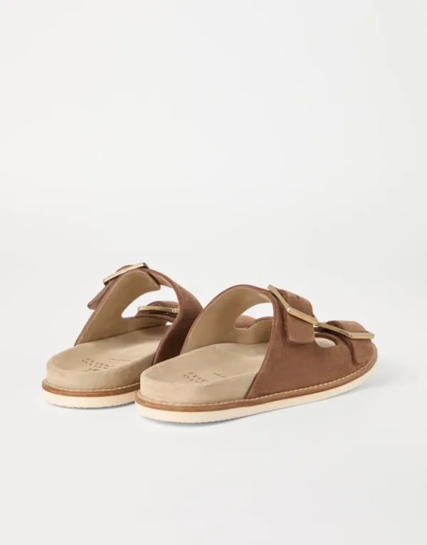 Brunello Cucinelli Urban-Pantoletten aus gewaschenem Veloursleder | Herren Pantoletten & Flipflops