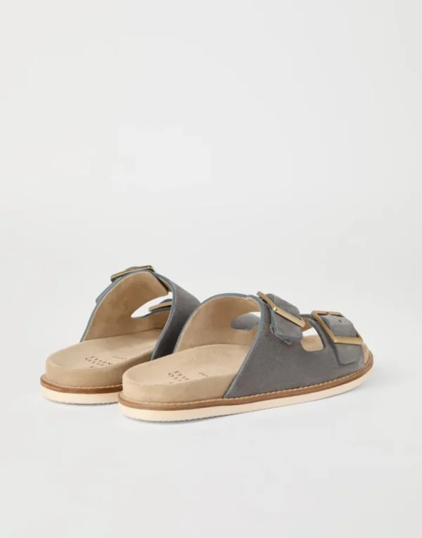 Brunello Cucinelli Urban-Pantoletten aus gewaschenem Veloursleder | Herren Pantoletten & Flipflops