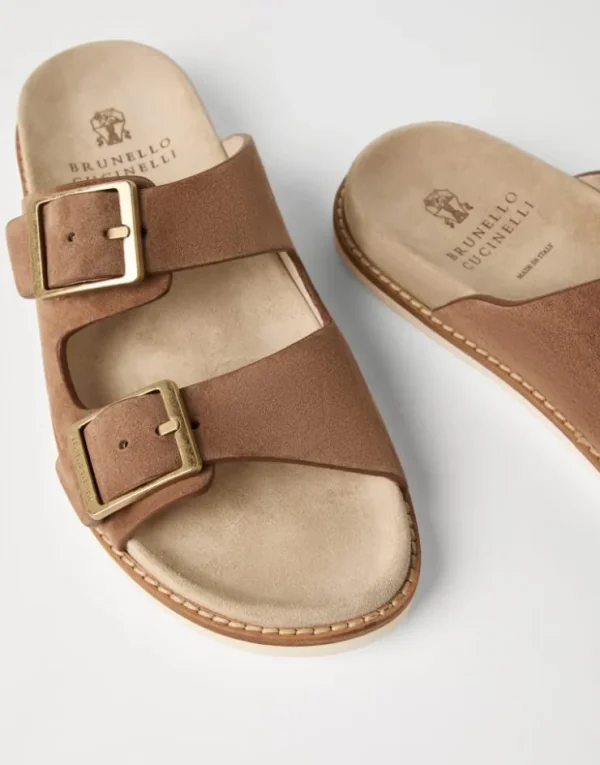 Brunello Cucinelli Urban-Pantoletten aus gewaschenem Veloursleder | Herren Pantoletten & Flipflops