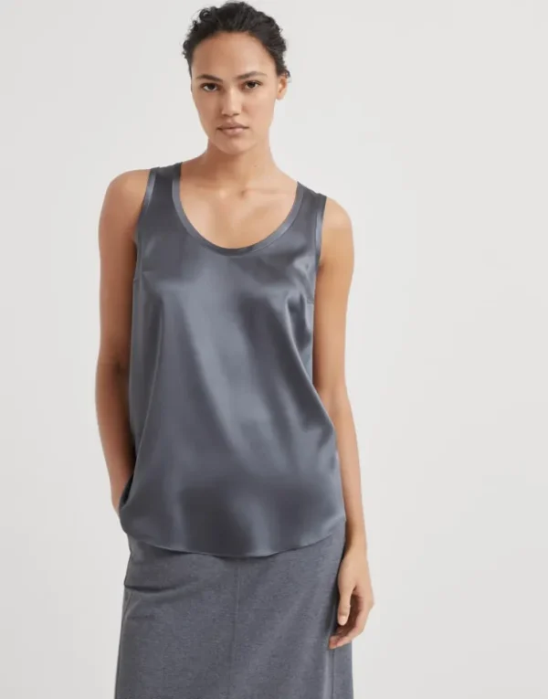 Brunello Cucinelli Wende-Top aus Seidensatin mit Stretch | Damen T-shirts & Tops