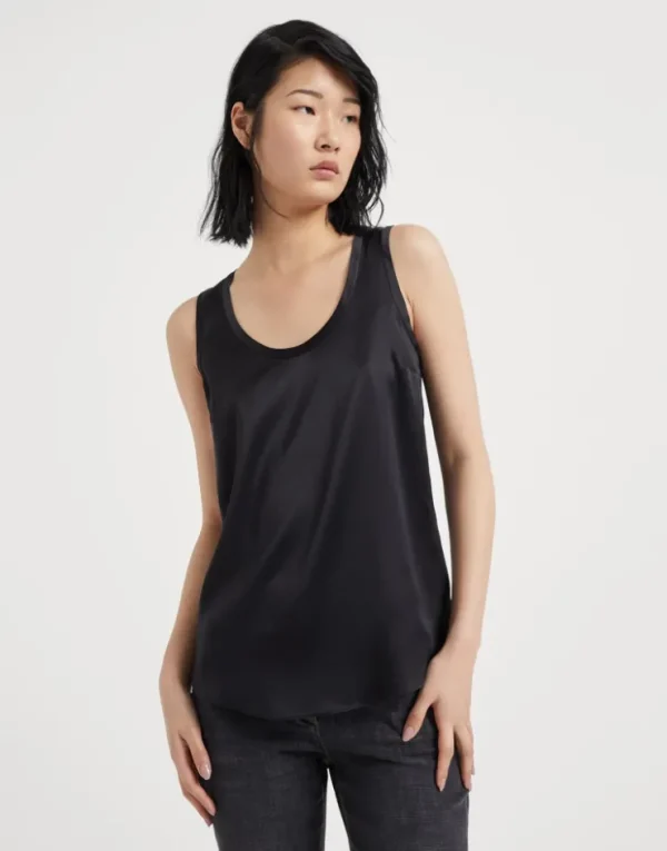 Brunello Cucinelli Wende-Top aus Seidensatin mit Stretch | Damen T-shirts & Tops