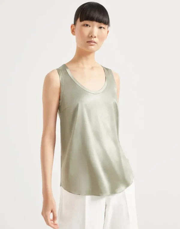 Brunello Cucinelli Wende-Top aus Seidensatin mit Stretch | Damen T-shirts & Tops