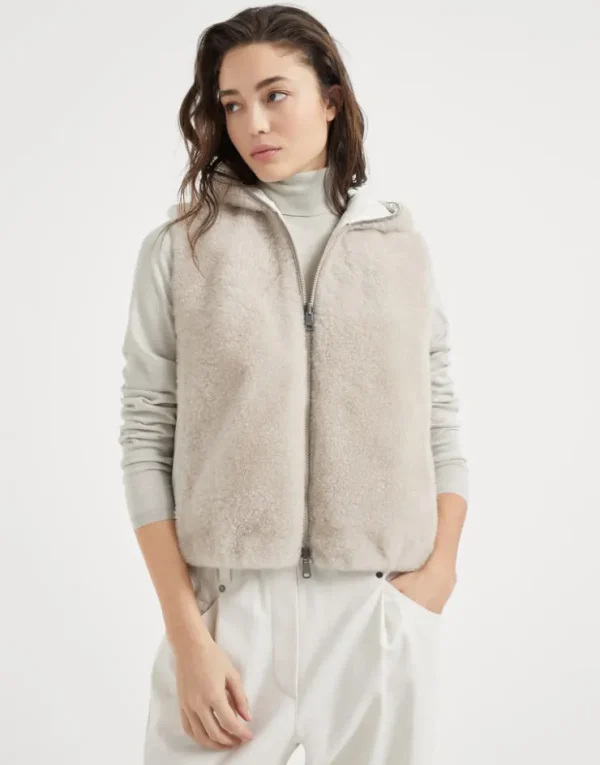 Brunello Cucinelli Wendeweste aus Kaschmir-Shearling mit Kapuze und „Precious Trim“ | Damen Mäntel & Jacken