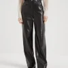 Brunello Cucinelli Wide Five-Pocket-Hose aus glattem Nappaleder mit Shiny Tab | Damen Hosen