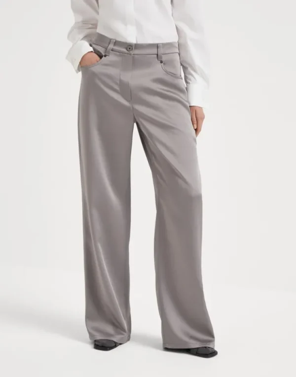 Brunello Cucinelli Wide Five-Pocket-Midirock aus Cady-Satin mit Shiny Bartack | Damen Hosen