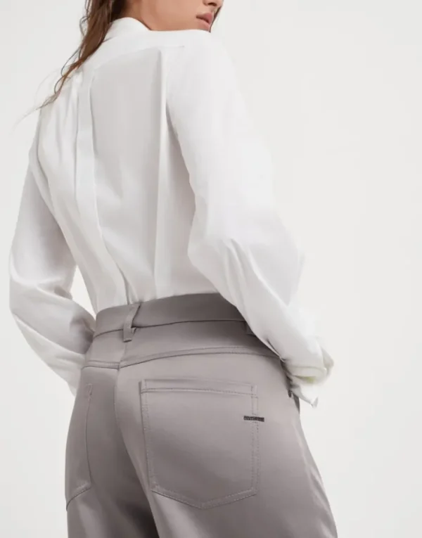 Brunello Cucinelli Wide Five-Pocket-Midirock aus Cady-Satin mit Shiny Bartack | Damen Hosen