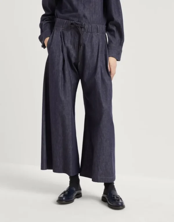 Brunello Cucinelli Wide Pleated-Hose aus No-Fade-Denim mit Shiny Tab | Damen Hosen