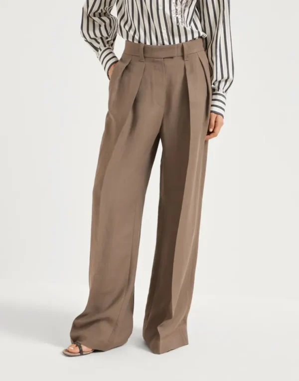 Brunello Cucinelli Wide Sartorial-Hose aus Fluid-Twill in Viskose und Leinen | Damen Hosen