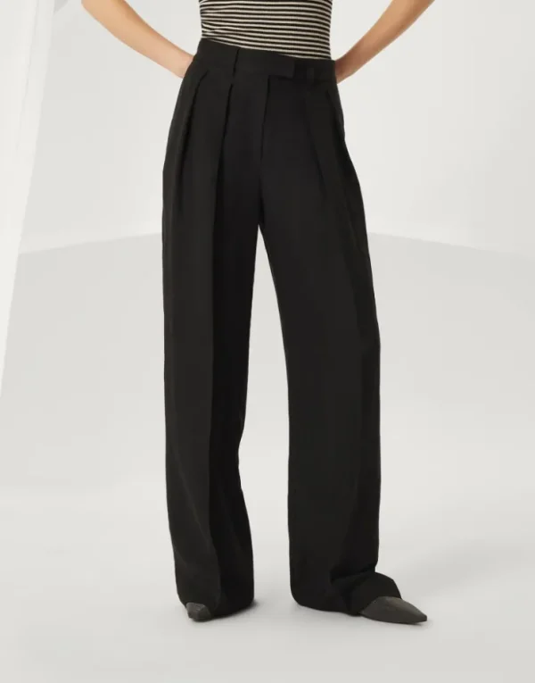 Brunello Cucinelli Wide Sartorial-Hose aus Fluid-Twill in Viskose und Leinen | Damen Hosen