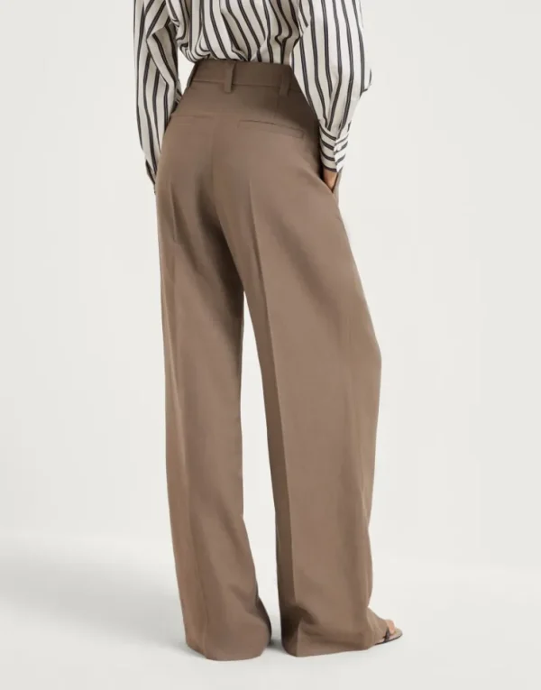 Brunello Cucinelli Wide Sartorial-Hose aus Fluid-Twill in Viskose und Leinen | Damen Hosen