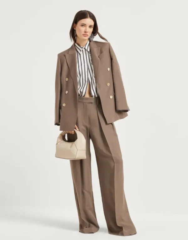 Brunello Cucinelli Wide Sartorial-Hose aus Fluid-Twill in Viskose und Leinen | Damen Hosen