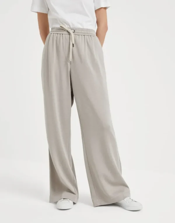 Brunello Cucinelli Wide-Hose aus Interlock in Baumwolle und Comfort-Seide mit Precious Stripe | Damen Travelwear