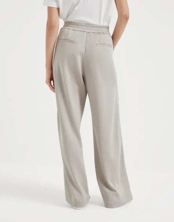 Brunello Cucinelli Wide-Hose aus Interlock in Baumwolle und Comfort-Seide mit Precious Stripe | Damen Travelwear