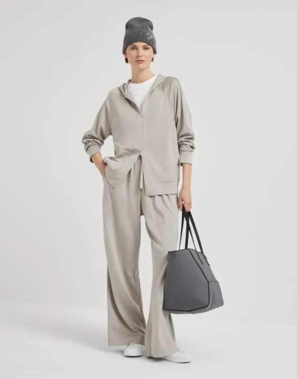 Brunello Cucinelli Wide-Hose aus Interlock in Baumwolle und Comfort-Seide mit Precious Stripe | Damen Travelwear