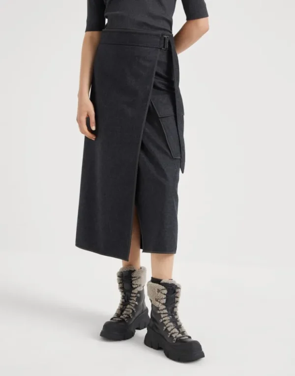 Brunello Cucinelli Wrap Midi-Rock aus Schurwollflanell | Damen Röcke