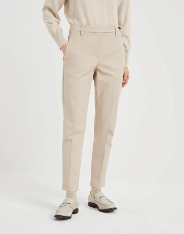 Brunello Cucinelli Zigarettenhose aus Baumwollcover mit Stretch mit Monili | Damen Hosen